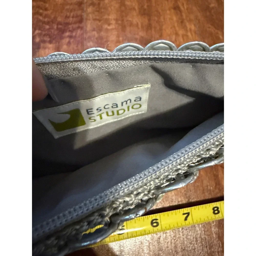 Escama Studio Recycled Aluminum Pop Tab Clutch Bag Silver Metallic Handcrafted